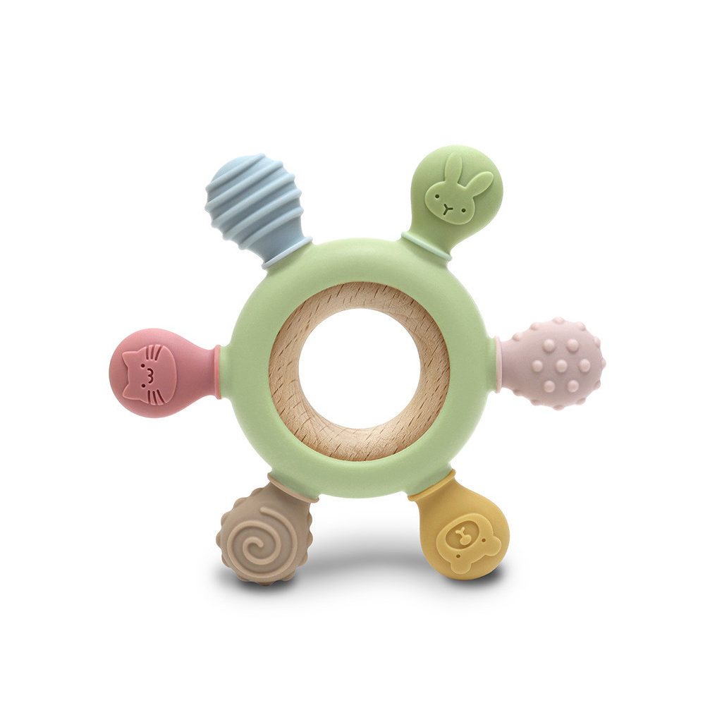 Lorelli Kormánykerék szilikon és bükkfa rágóka - Fresh Green