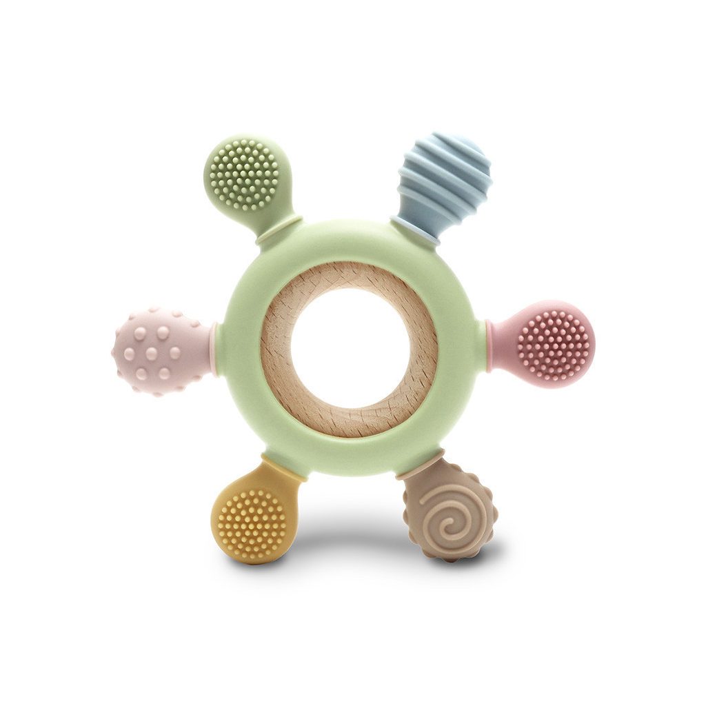 Lorelli Kormánykerék szilikon és bükkfa rágóka - Fresh Green