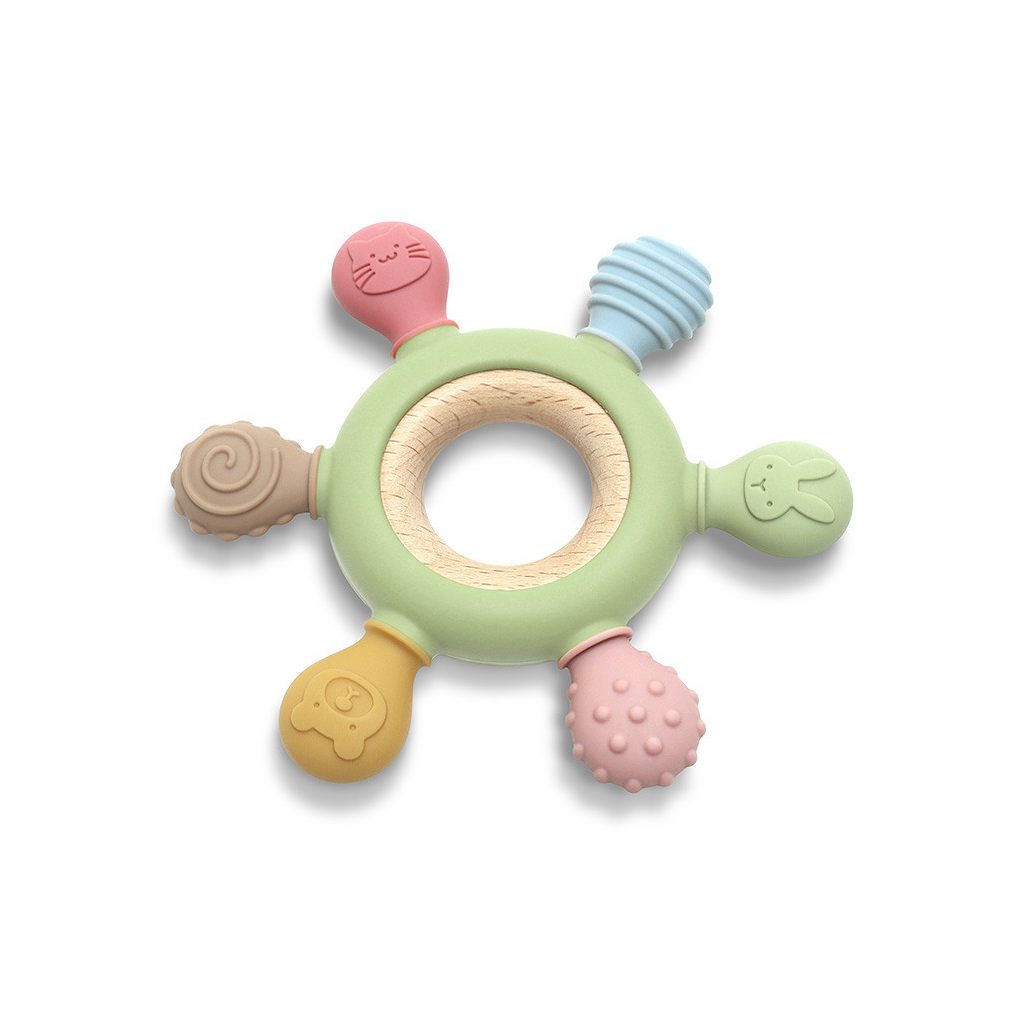 Lorelli Kormánykerék szilikon és bükkfa rágóka - Fresh Green