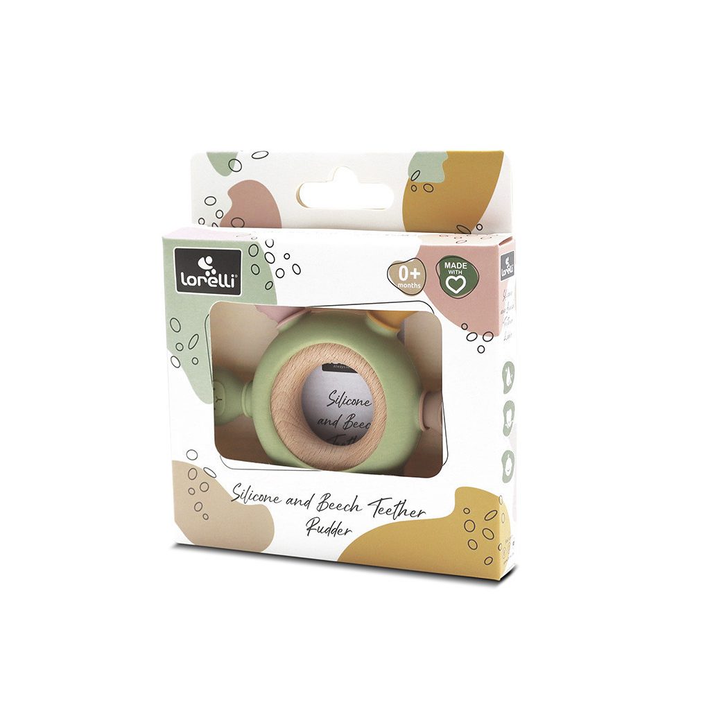 Lorelli Kormánykerék szilikon és bükkfa rágóka - Fresh Green