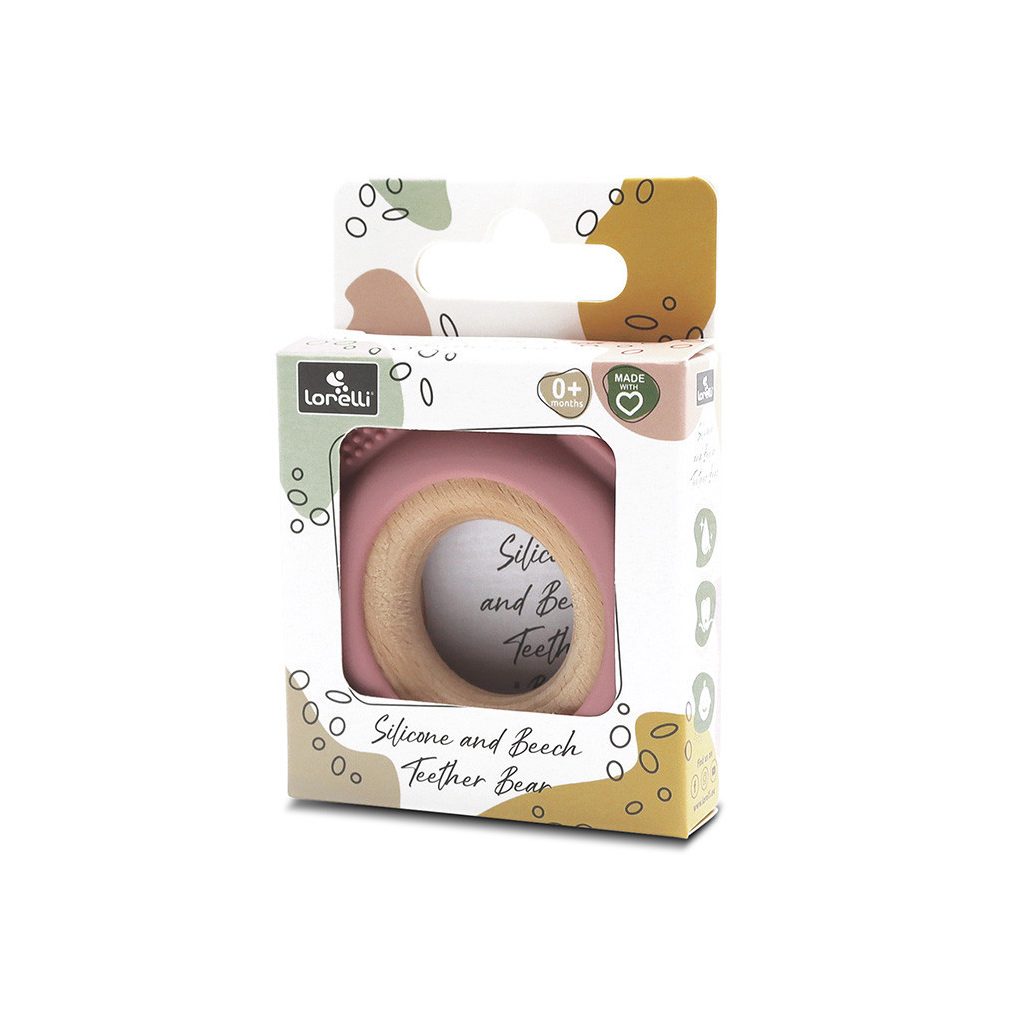 Lorelli Maci szilikon és bükkfa rágóka - Deep Pink