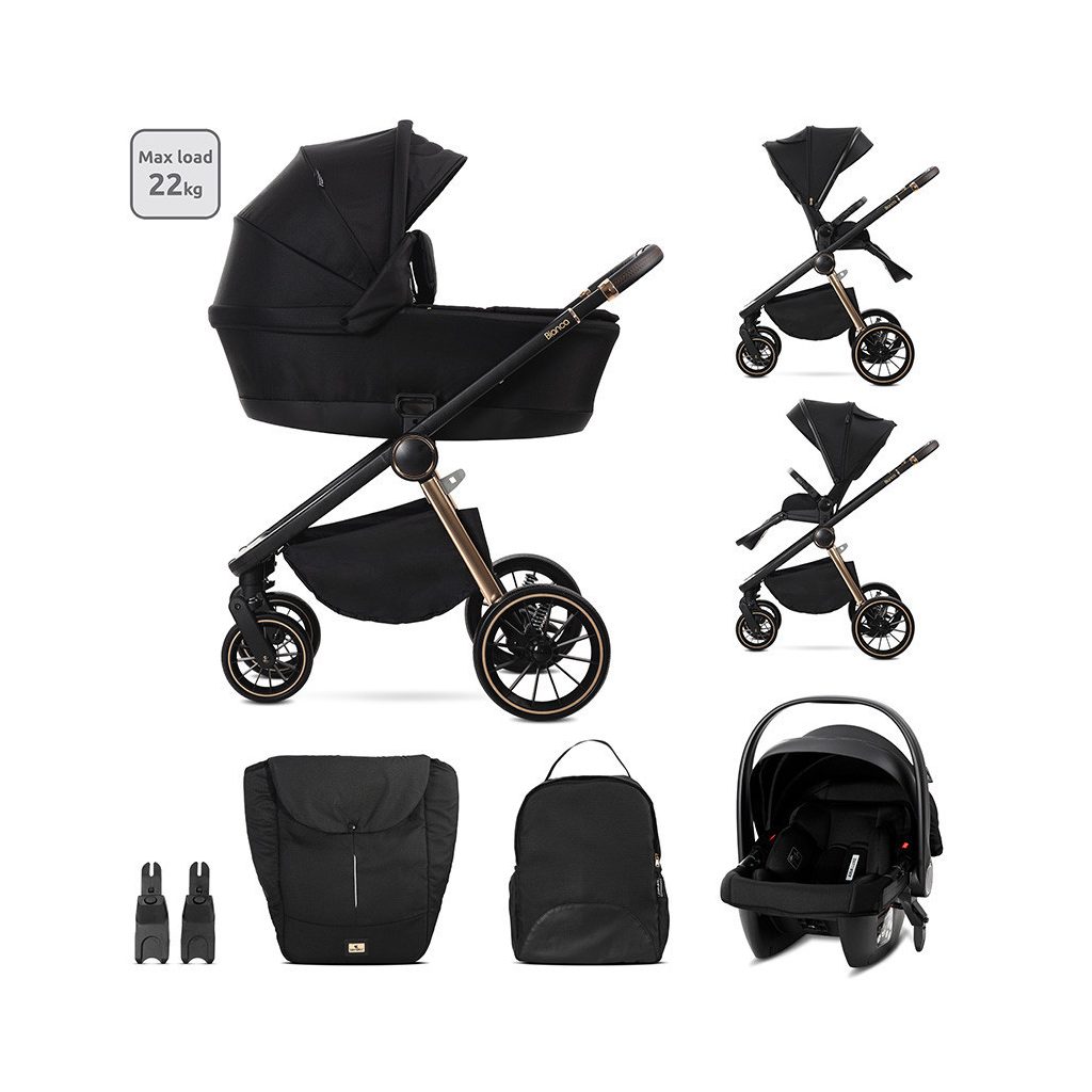 Lorelli Bianca 3az1-ben újszülött babakocsi Lorelli Aria Luxe hordozóval - Black (2 doboz)