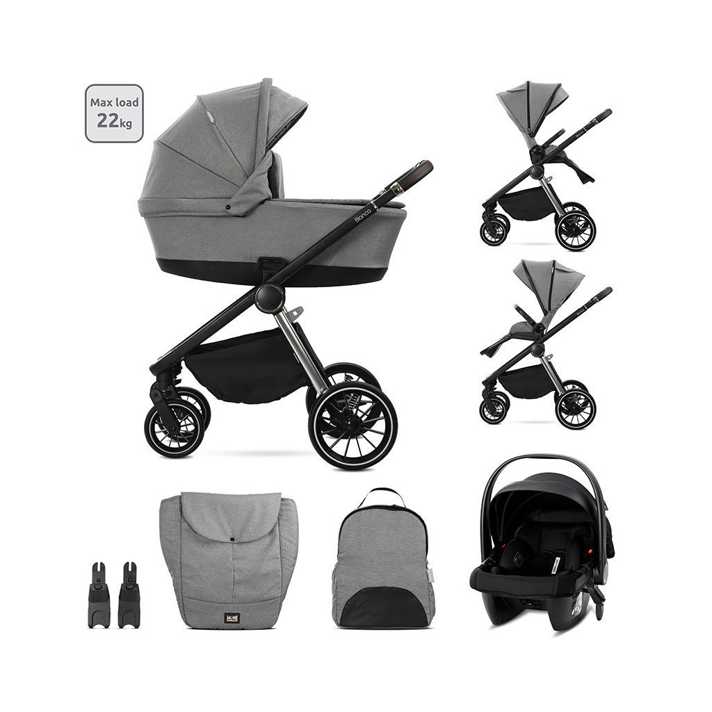 Lorelli Bianca 3az1-ben újszülött babakocsi Lorelli Aria Luxe hordozóval - Grey (2 doboz)