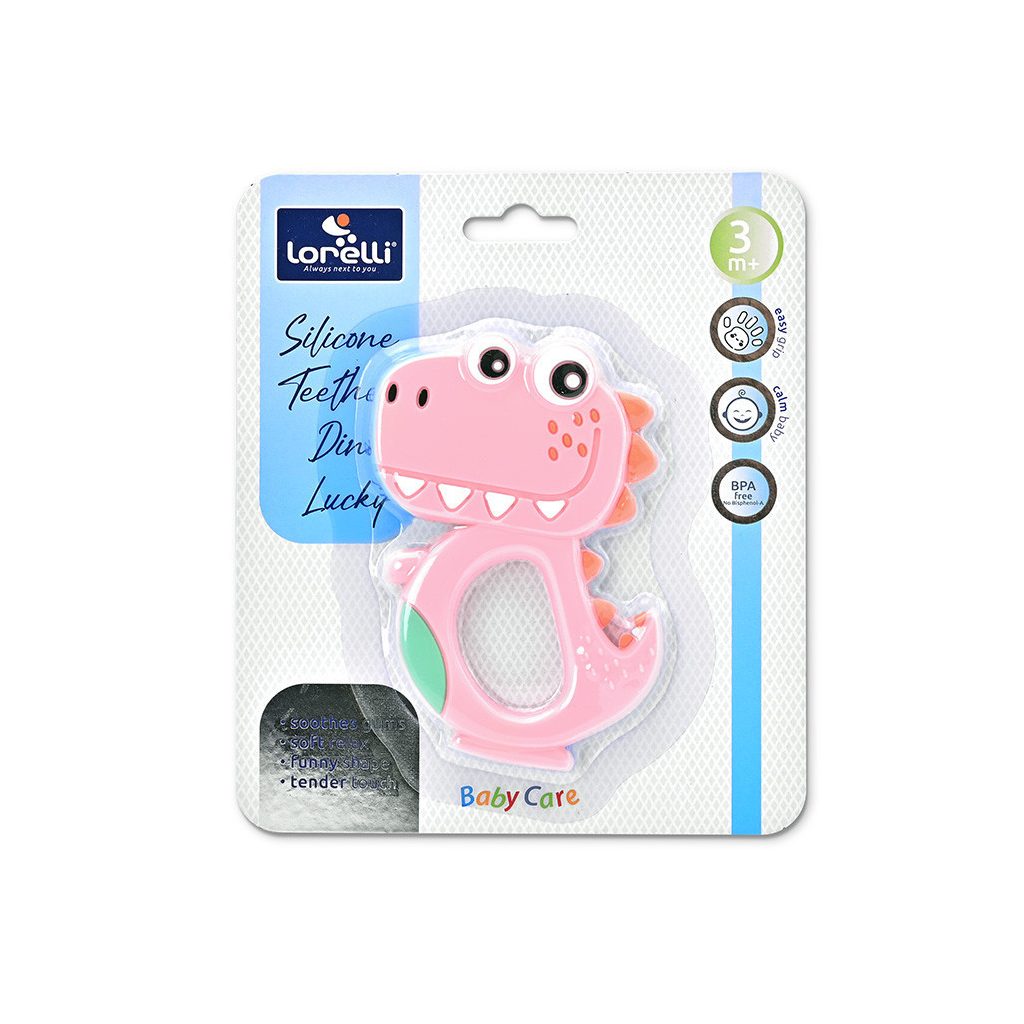 Baby Care szilikon rágóka - Dino Lucky Pink