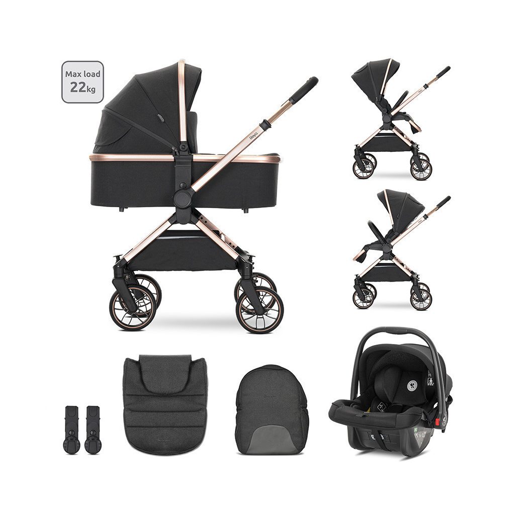 Lorelli Reya 3az1-ben multifunkciós babakocsi átfordítható tolókarral + Joy autóshordozó - Black Jasper