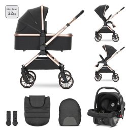   Lorelli Reya 3az1-ben multifunkciós babakocsi átfordítható tolókarral + Joy autóshordozó - Black Jasper