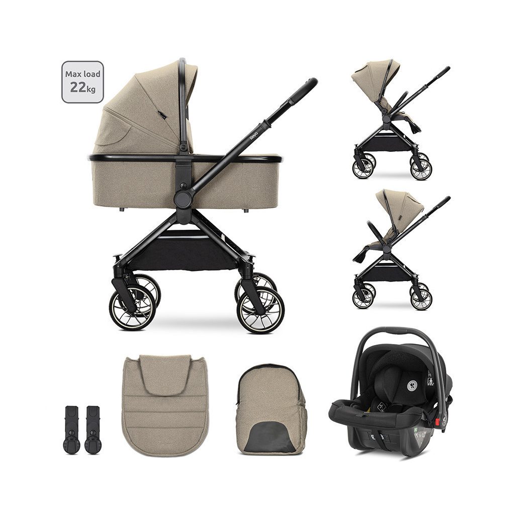 Lorelli Reya 3az1-ben multifunkciós babakocsi átfordítható tolókarral + Joy autóshordozó - Brown