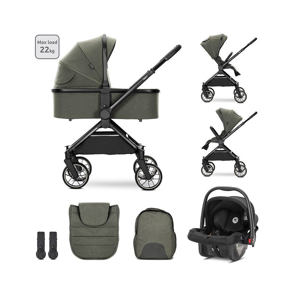 Lorelli Reya 3az1-ben multifunkciós babakocsi átfordítható tolókarral + Joy autóshordozó - Green