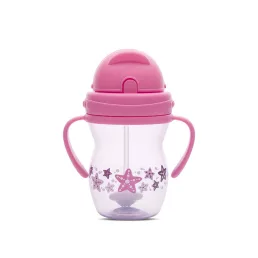   Baby Care szívószálas itató fogantyúval 275ml - Pink/Purple