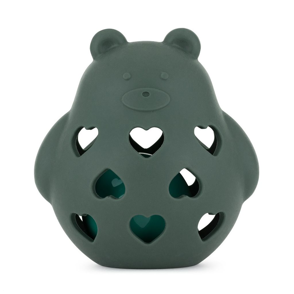 PETITE&MARS Szilikon játék csörgővel Bear Basil Misty Green 0m+