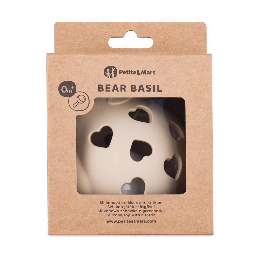 PETITE&MARS Szilikon játék csörgővel Bear Basil Desert Sand 0m+