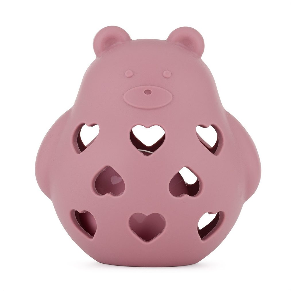PETITE&MARS Szilikon játék csörgővel Bear Basil Dusty Rose 0m+