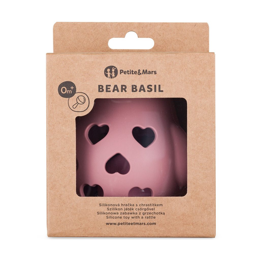 PETITE&MARS Szilikon játék csörgővel Bear Basil Dusty Rose 0m+