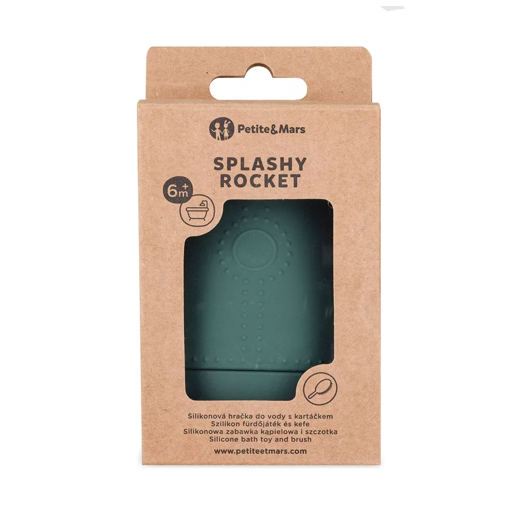 PETITE&MARS Szilikon fürdőjáték kefével Splashy Rocket Misty Green 6m+