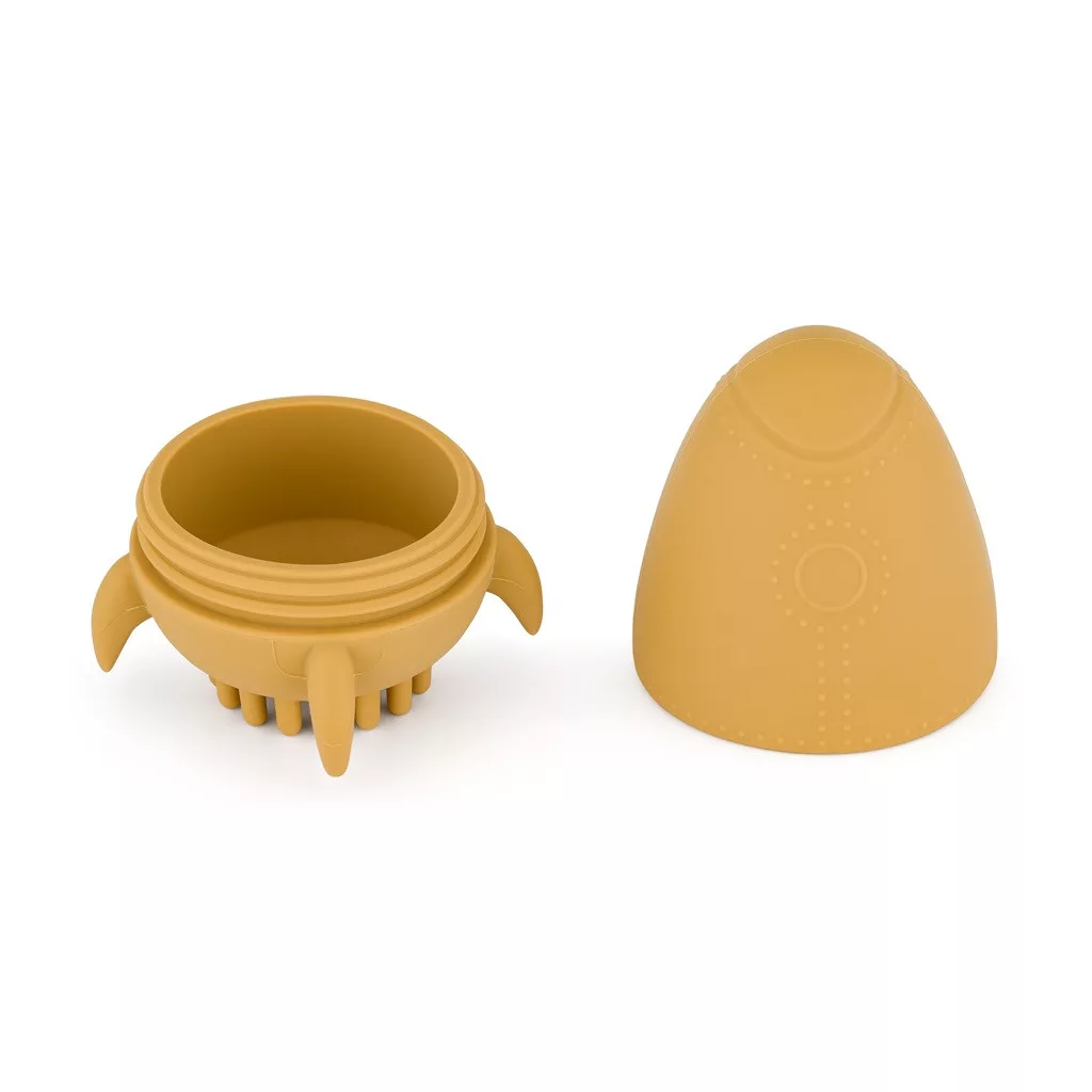 PETITE&MARS Szilikon fürdőjáték kefével Splashy Rocket Intense Ochre 6m+