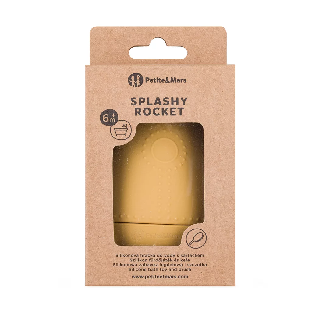 PETITE&MARS Szilikon fürdőjáték kefével Splashy Rocket Intense Ochre 6m+
