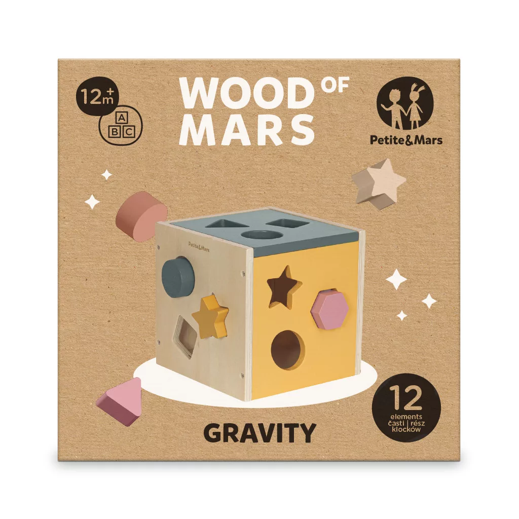 PETITE&MARS Fa formaválogató játék Gravity Wood of Mars 12hó+ Aurora Pink
