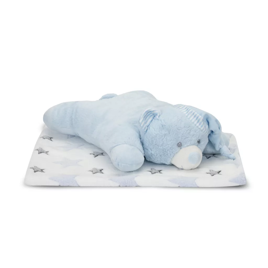 Lorelli Poffy Duo takaró 75x90 cm párnával 45x30 cm - White Blue Teddy Bear