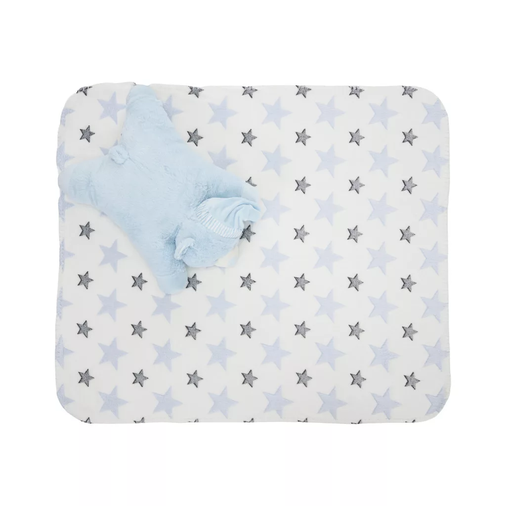 Lorelli Poffy Duo takaró 75x90 cm párnával 45x30 cm - White Blue Teddy Bear