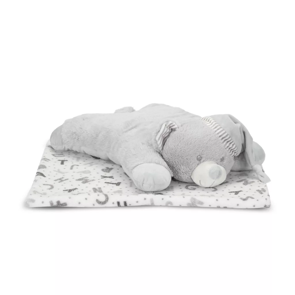 Lorelli Poffy Duo takaró 75x90 cm párnával 45x30 cm - White Grey Teddy Bear