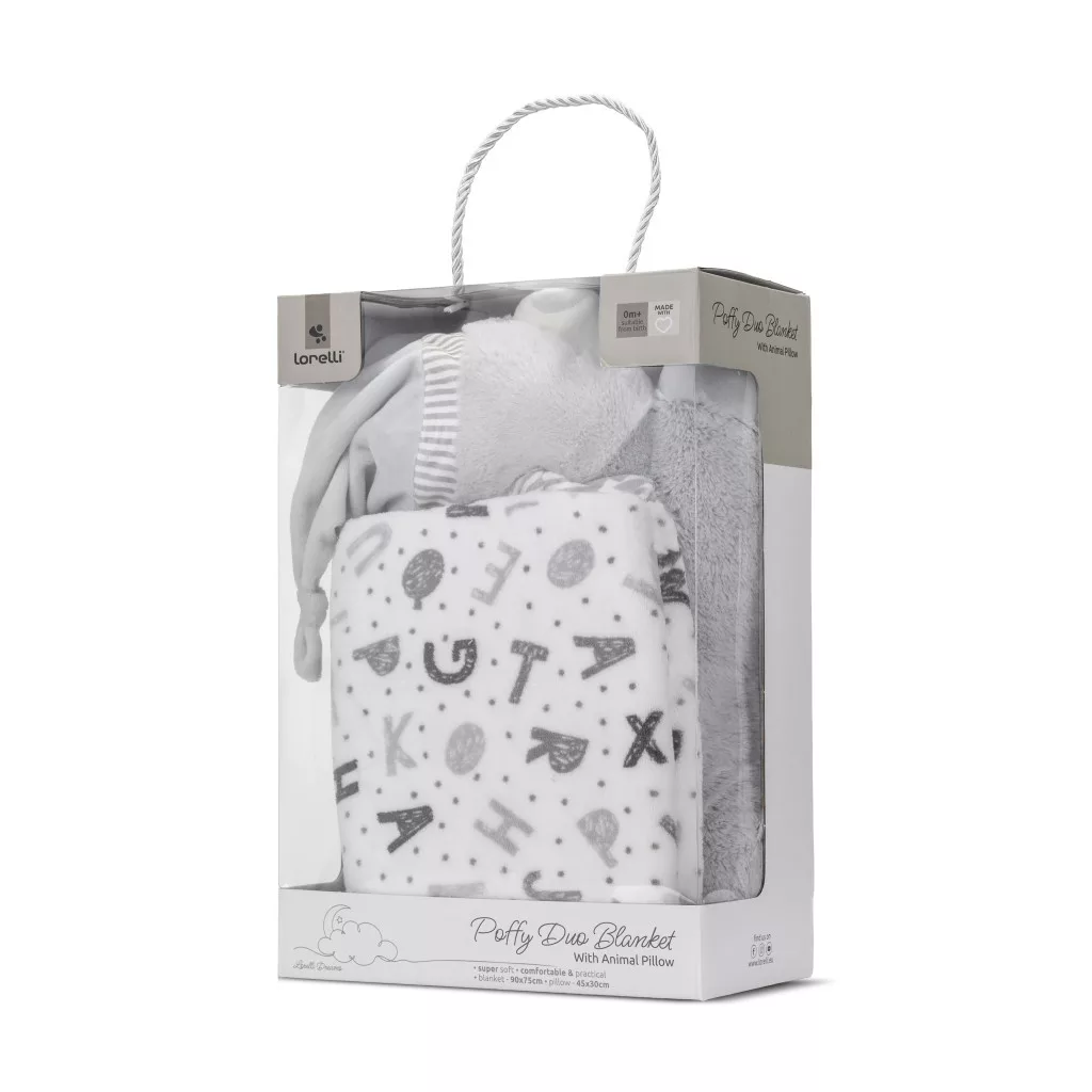 Lorelli Poffy Duo takaró 75x90 cm párnával 45x30 cm - White Grey Teddy Bear