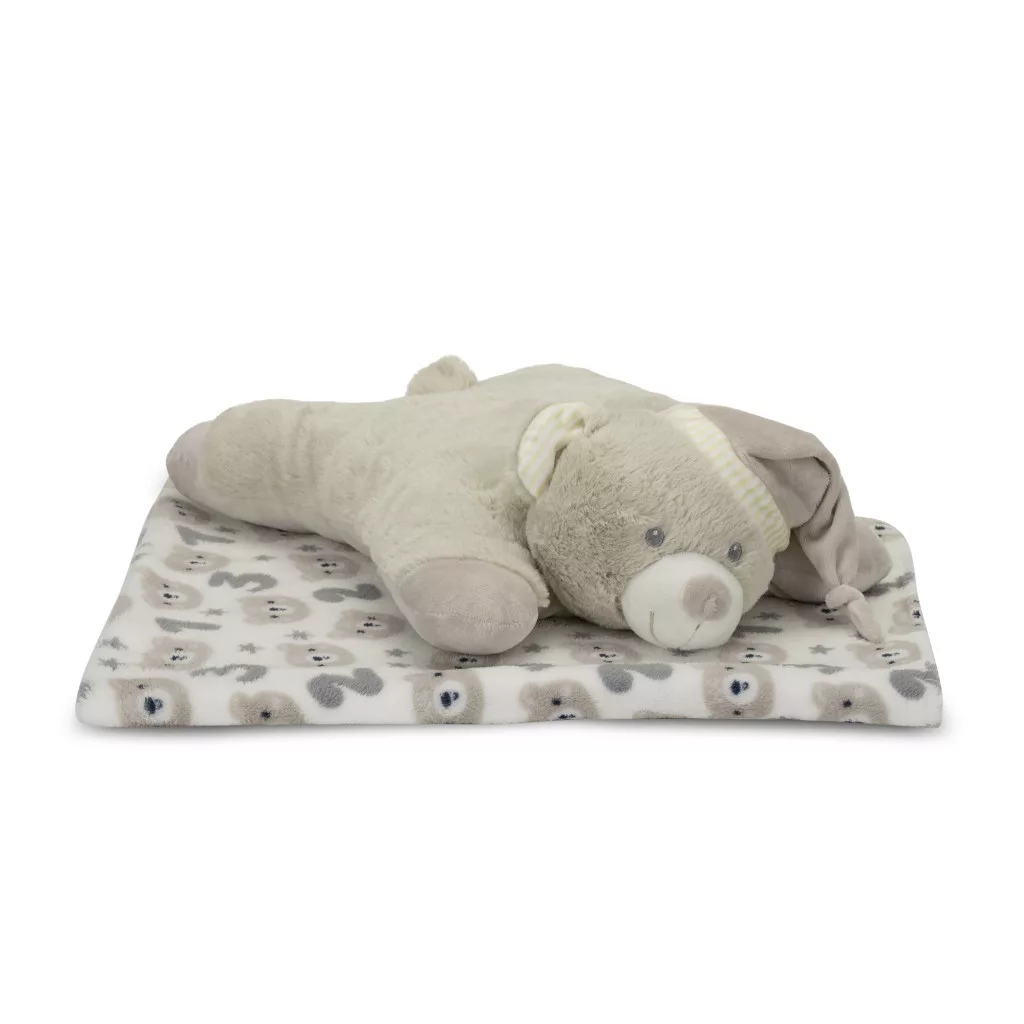 Lorelli Poffy Duo takaró 75x90 cm párnával 45x30 cm - White BeigeTeddy Bear
