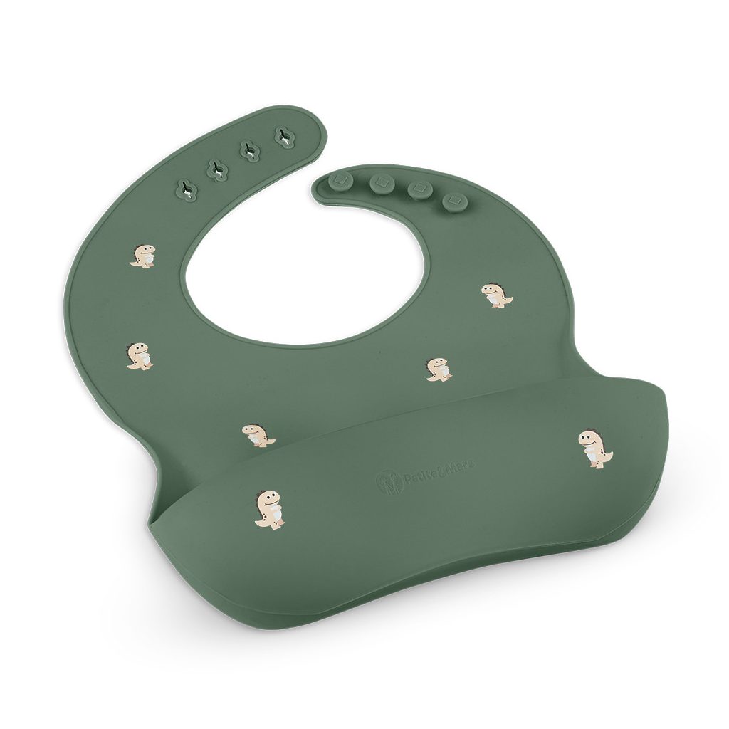 PETITE&MARS Szilikon előke Take&Match Green Dinos 6m+