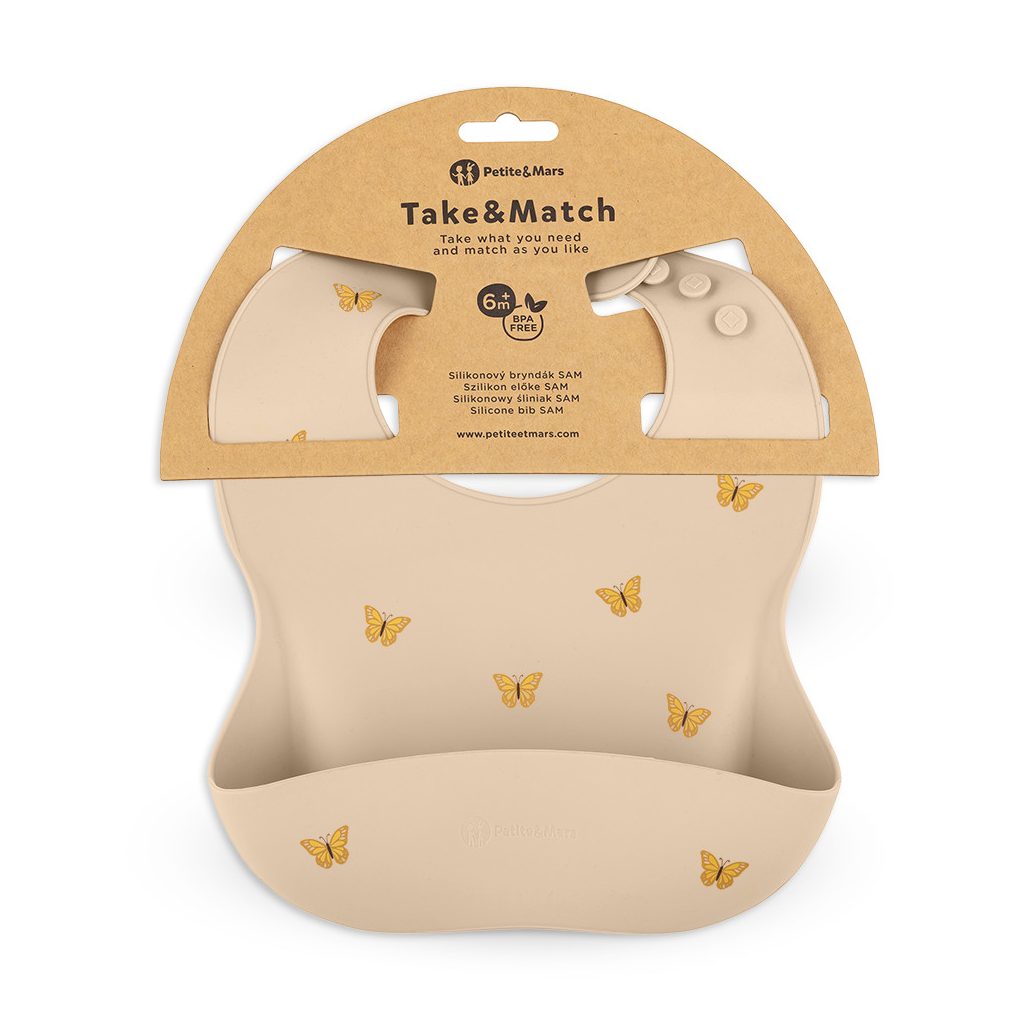 PETITE&MARS Szilikon előke Take&Match Sand Butterflies 6m+