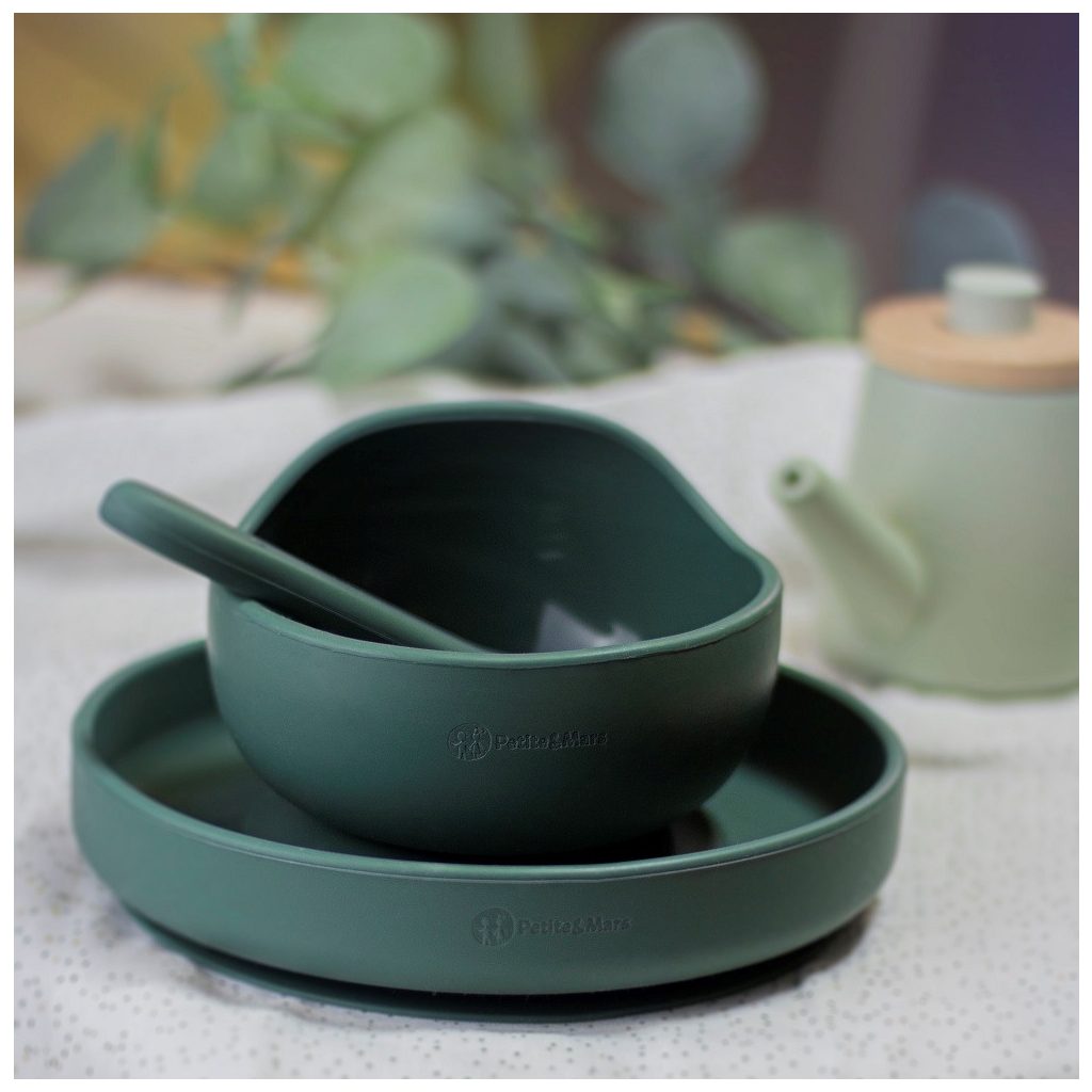 PETITE&MARS Szilikon tál tapadókoronggal TAKE&MATCH Misty Green 6m+