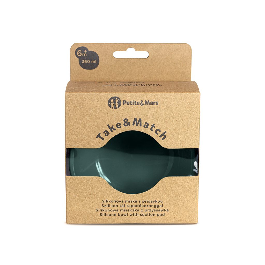 PETITE&MARS Szilikon tál tapadókoronggal TAKE&MATCH Misty Green 6m+