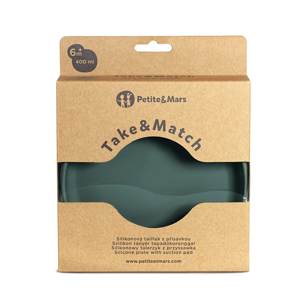PETITE&MARS  Szilikon tányér tapadókoronggal TAKE&MATCH Misty Green 6m+