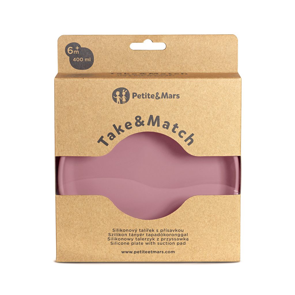 PETITE&MARS  Szilikon tányér tapadókoronggal TAKE&MATCH Dusty Rose 6m+