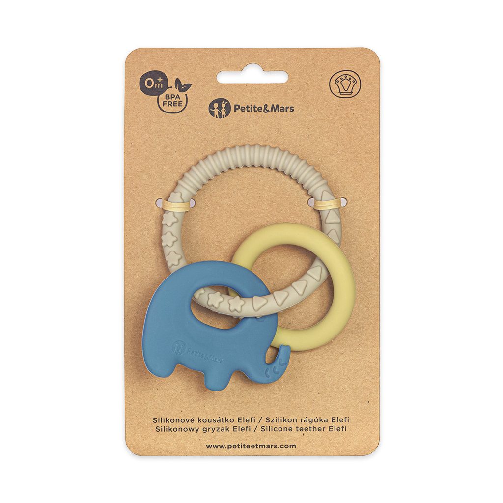 PETITE&MARS Szilikon rágóka Elefi Cute Blue 0m+