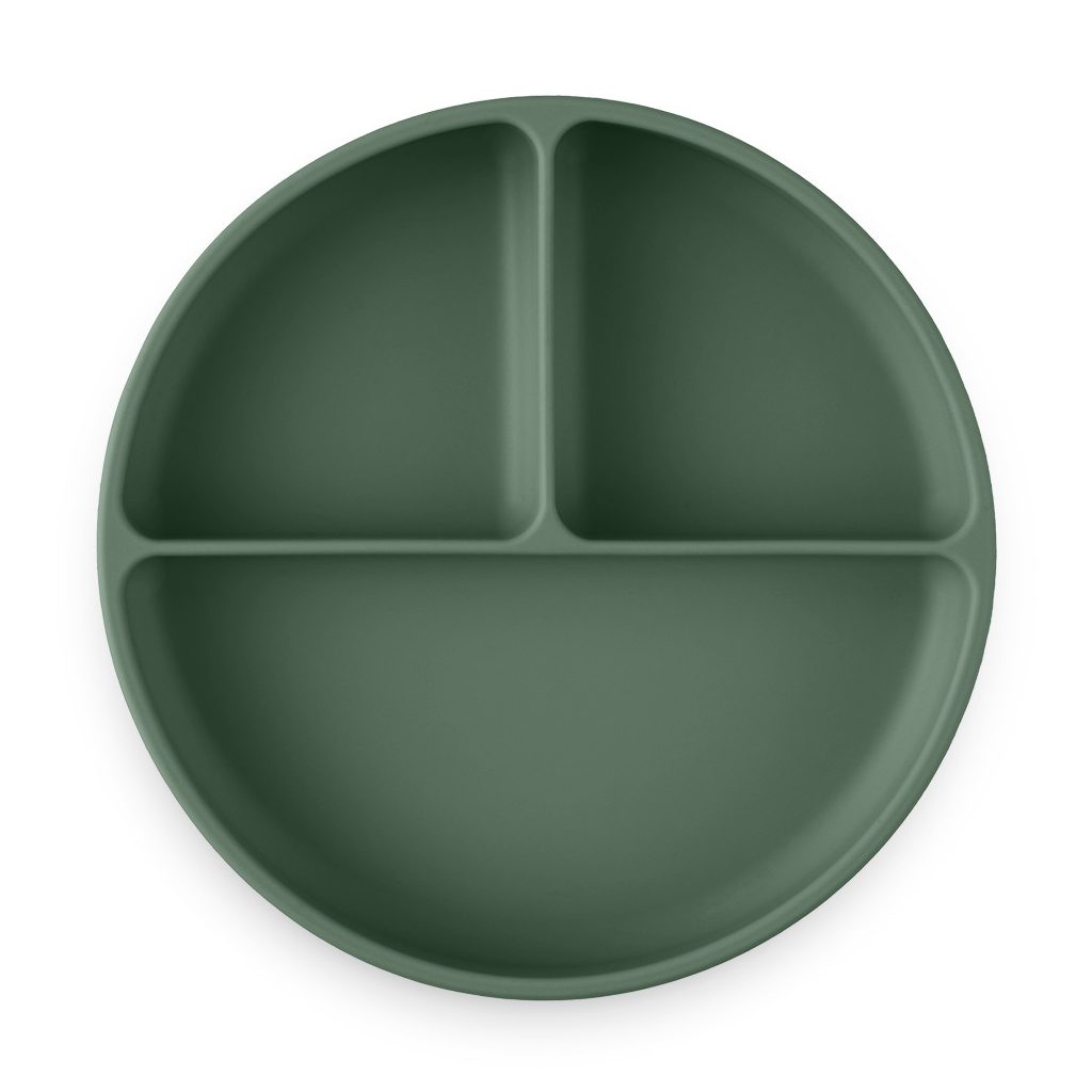 PETITE&MARS Szilikon osztott tányér, kerek Take&Match Misty Green 6m+