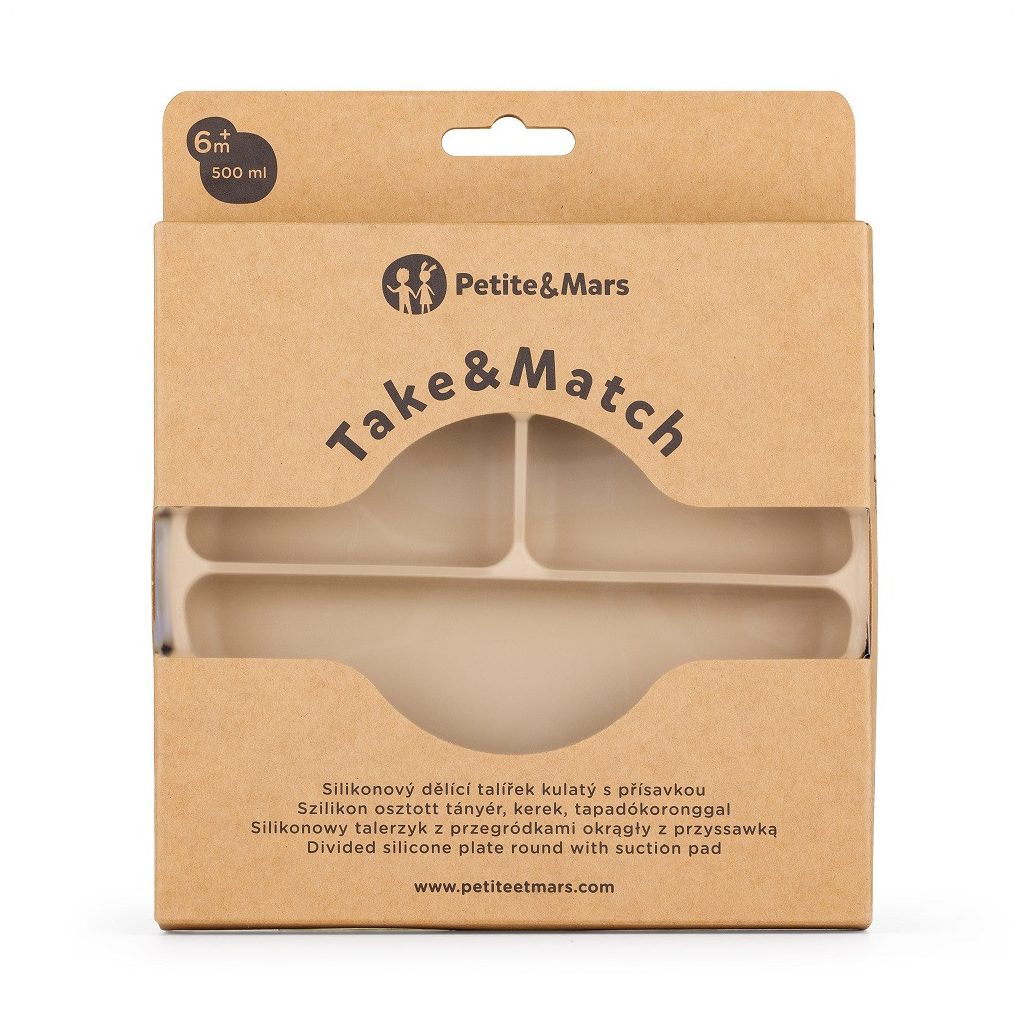 PETITE&MARS Szilikon osztott tányér, kerek Take&Match Desert Sand 6m+