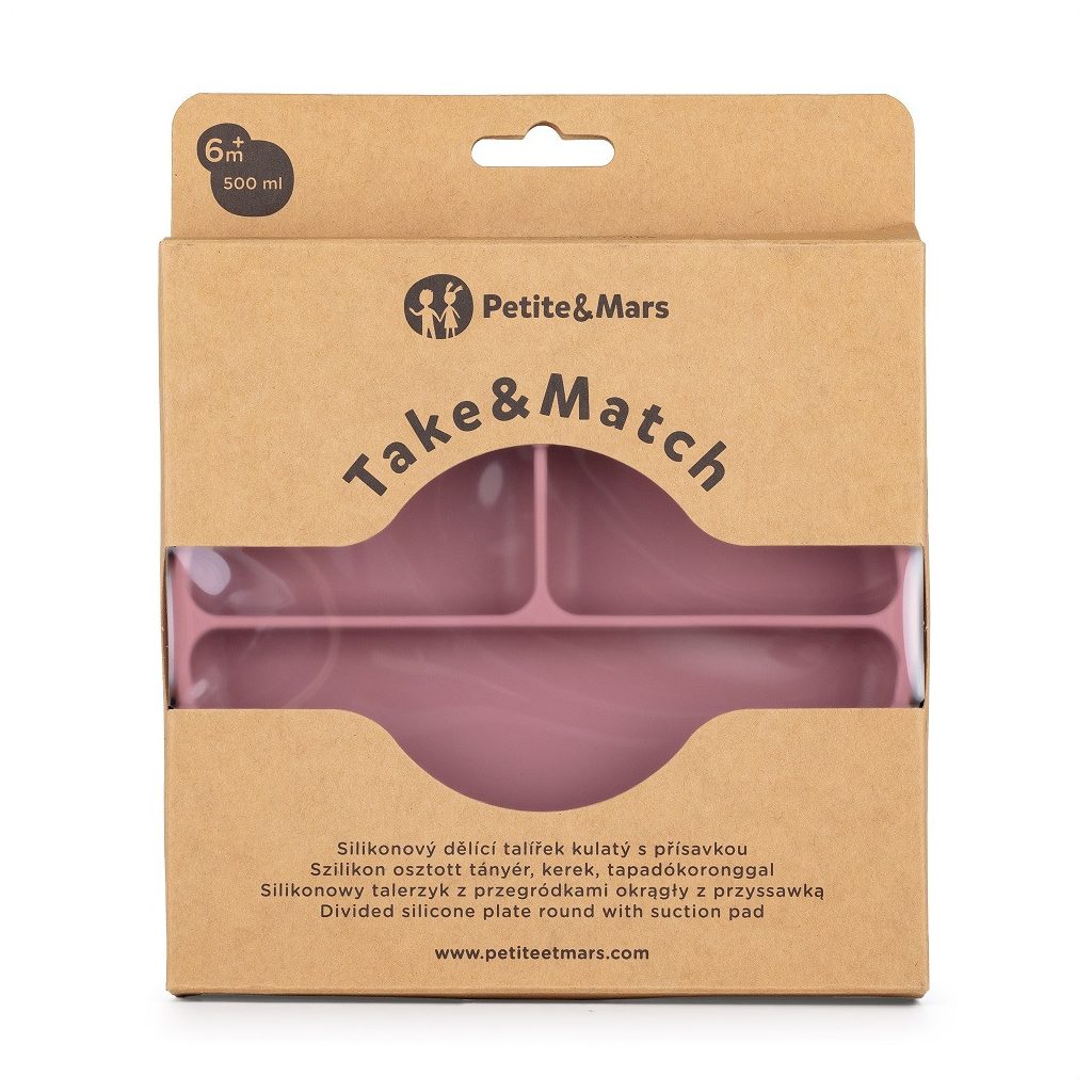 PETITE&MARS Szilikon osztott tányér, kerek Take&Match Dusty Rose 6m+