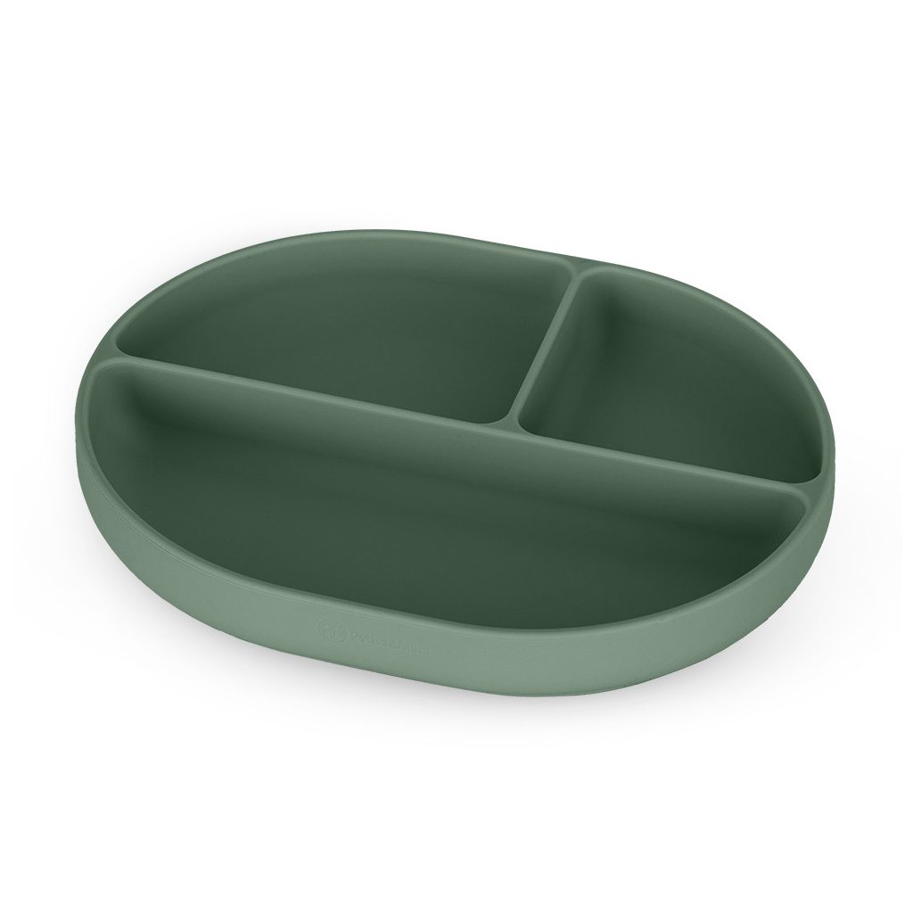 PETITE&MARS Szilikon osztott tányér, ovális Take&Match Misty Green 6m+