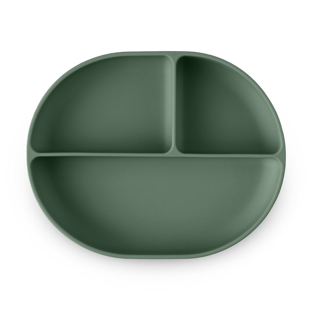 PETITE&MARS Szilikon osztott tányér, ovális Take&Match Misty Green 6m+