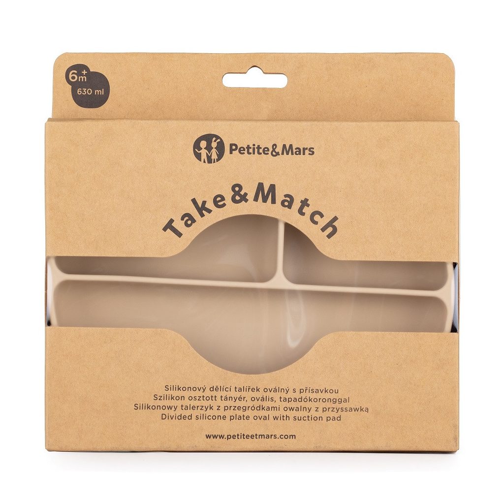 PETITE&MARS Szilikon osztott tányér, ovális Take&Match Desert Sand 6m+
