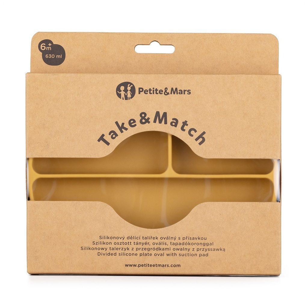 PETITE&MARS Szilikon osztott tányér, ovális Take&Match Intense Ochre 6m+