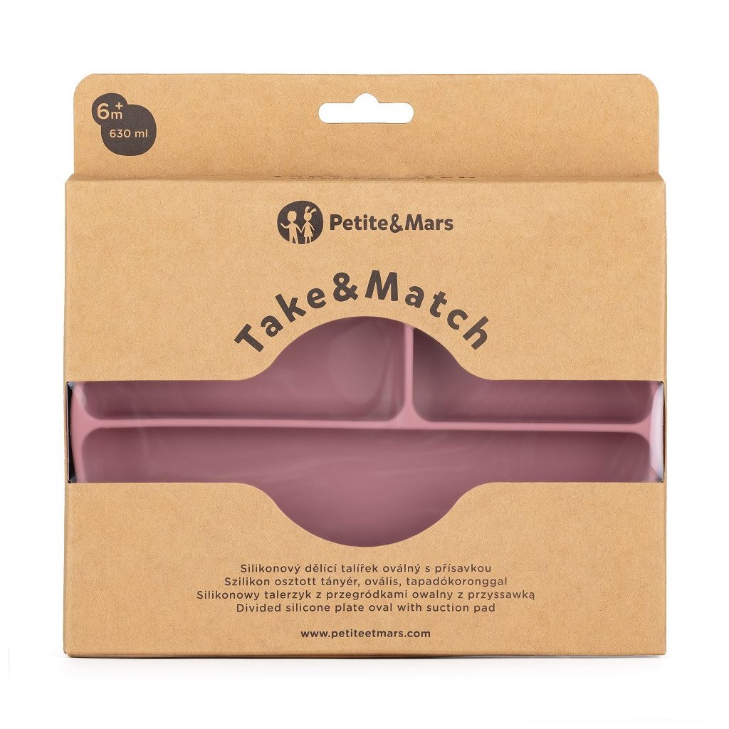 PETITE&MARS Szilikon osztott tányér, ovális Take&Match Dusty Rose 6m+