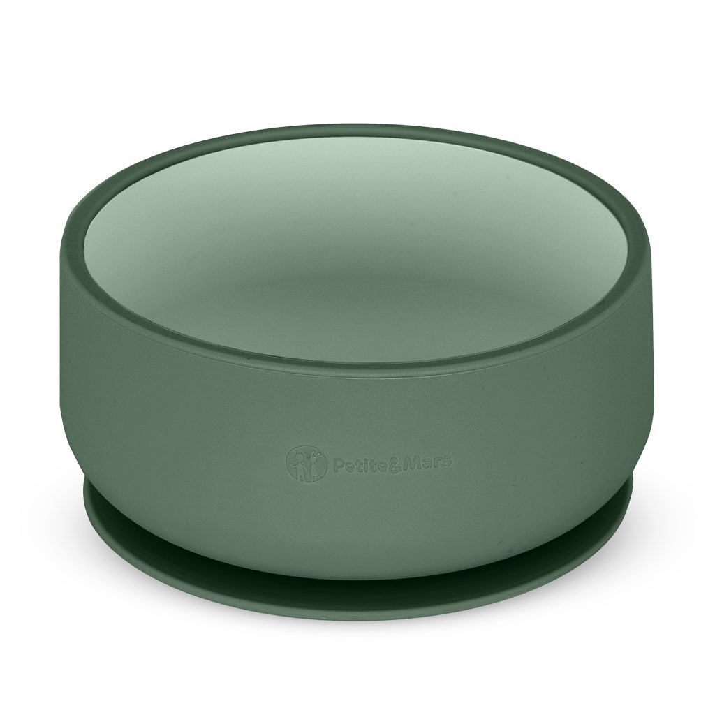 PETITE&MARS Kétszínű szilikon tál Take&Match Misty Green 6m+