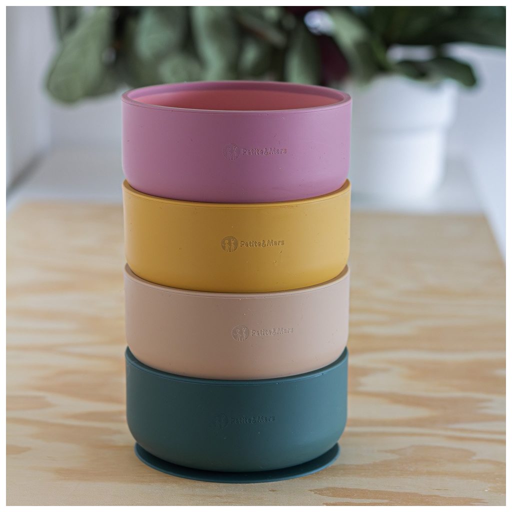 PETITE&MARS Kétszínű szilikon tál Take&Match Misty Green 6m+