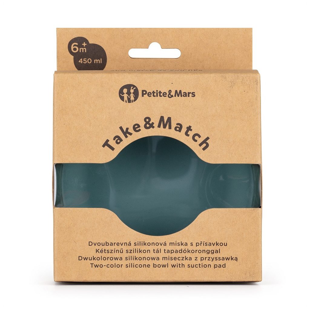 PETITE&MARS Kétszínű szilikon tál Take&Match Misty Green 6m+