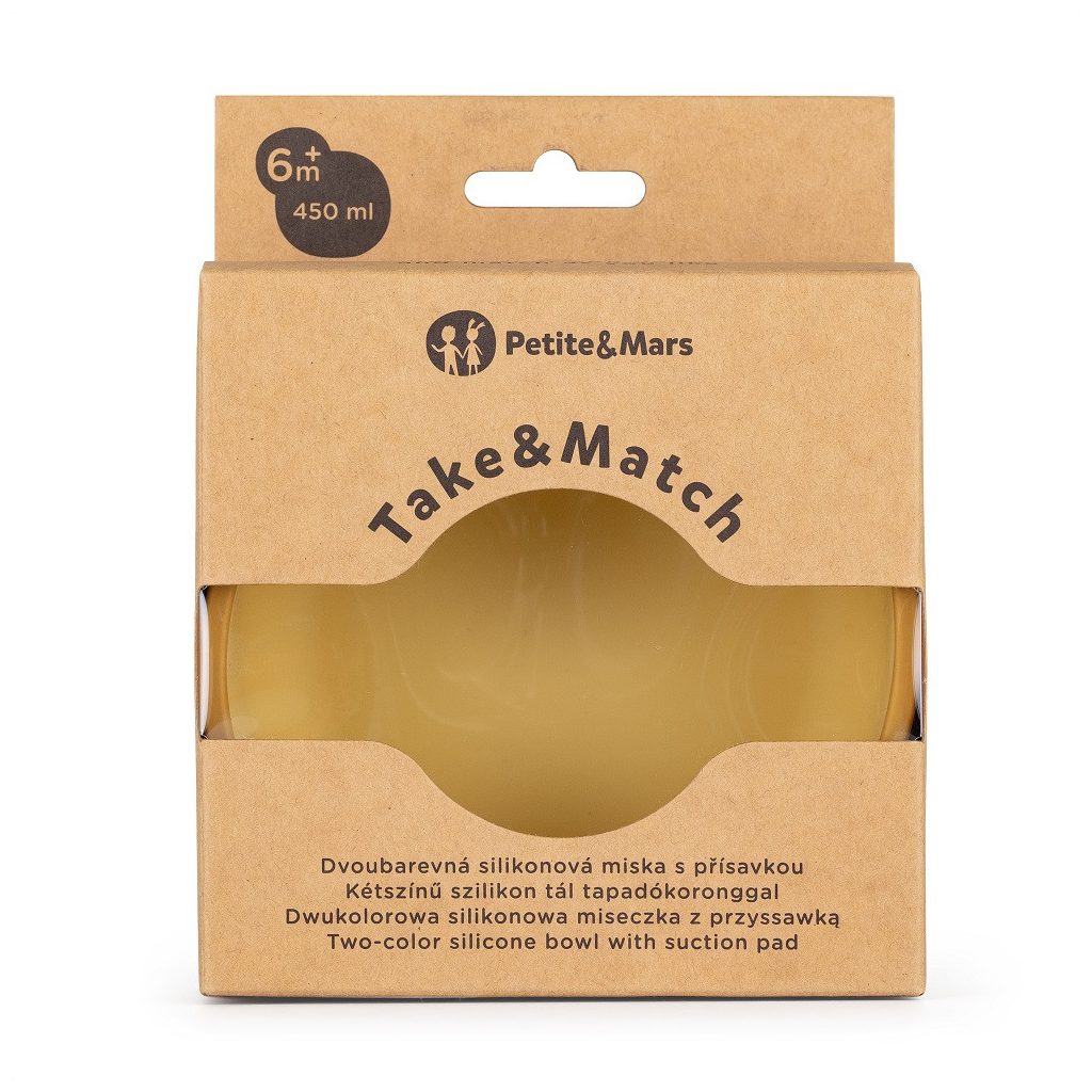 PETITE&MARS Kétszínű szilikon tál Take&Match Intense Ochre 6m+