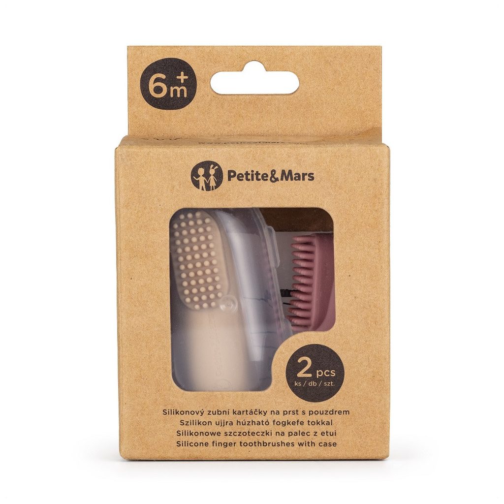 PETITE&MARS Szilikon ujjra húzható fogkefe szett Rose&Sand 2 db 0m+