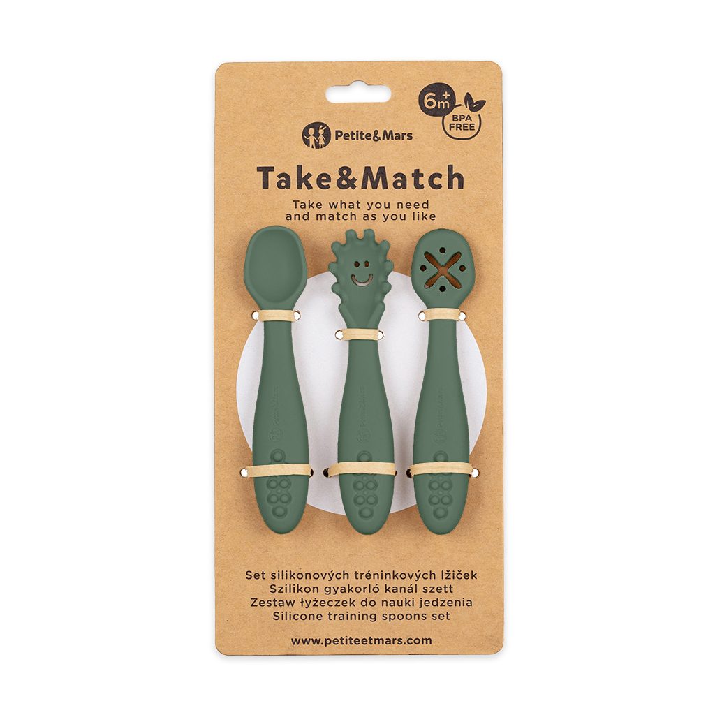 PETITE&MARS Szilikon gyakorló kanál szett 3 db Take&Match  Misty Green 6m+