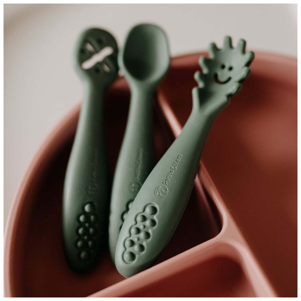 PETITE&MARS Szilikon gyakorló kanál szett 3 db Take&Match  Misty Green 6m+
