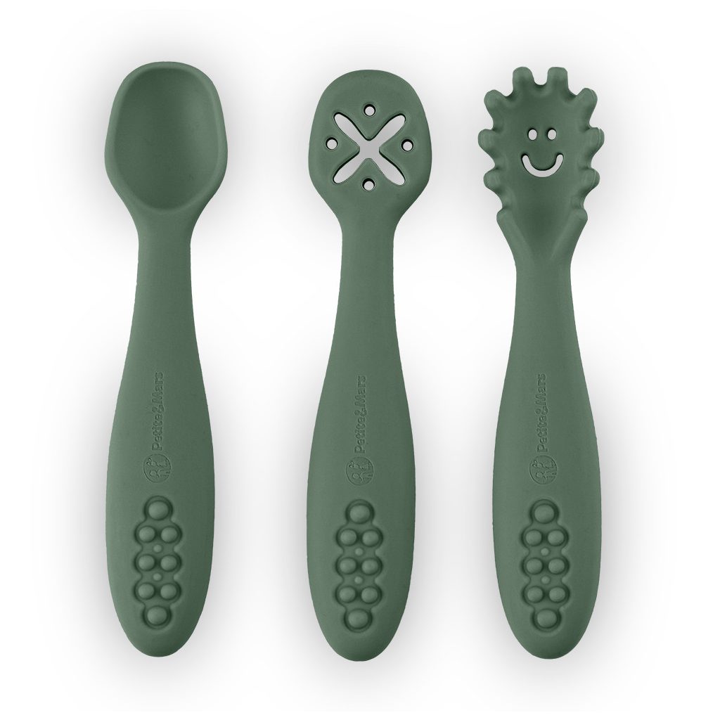 PETITE&MARS Szilikon gyakorló kanál szett 3 db Take&Match  Misty Green 6m+