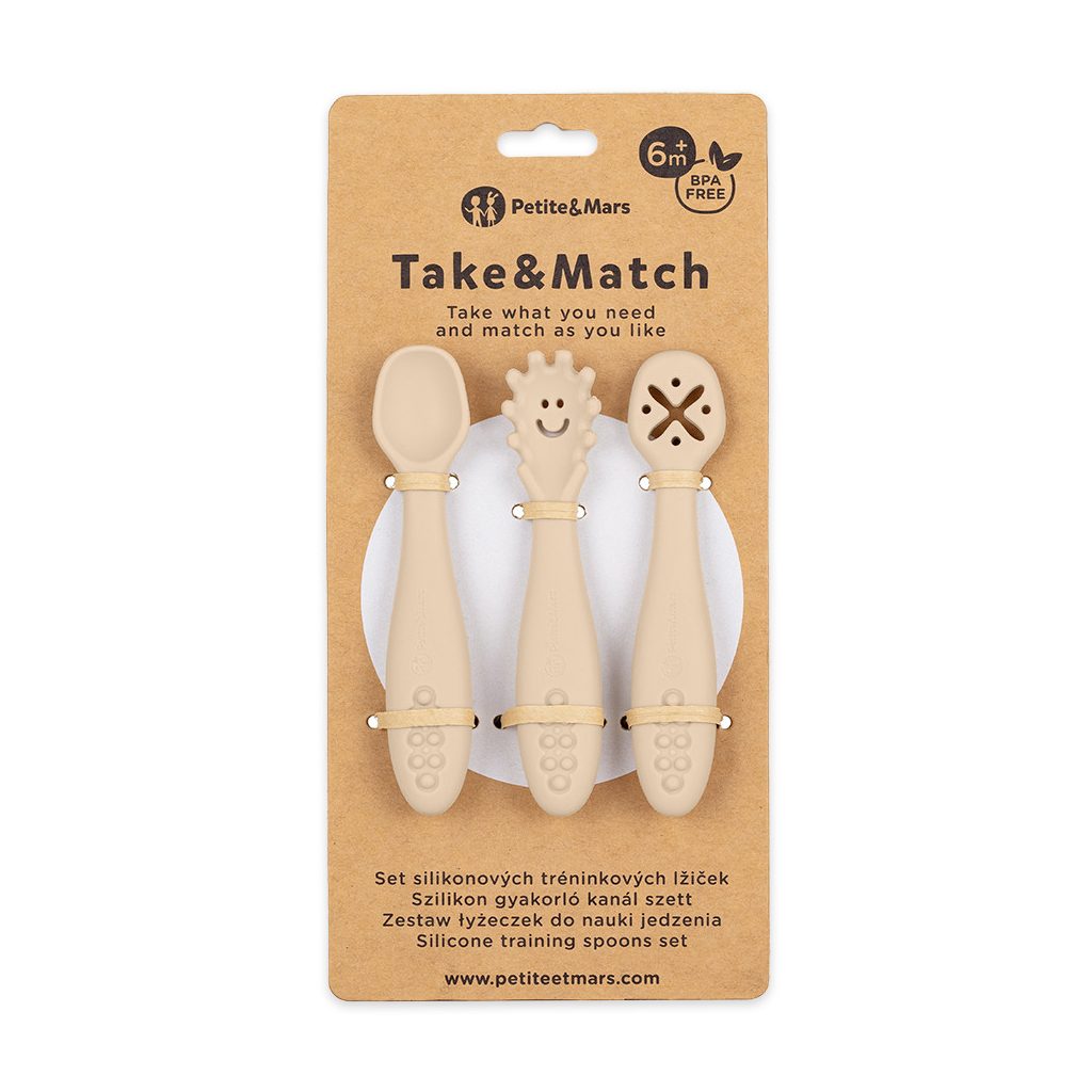 PETITE&MARS Szilikon gyakorló kanál szett 3 db Take&Match Desert Sand 6m+